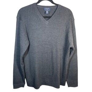 BROOKS 346 Fine Italian Merino Wool V-neck‎ Pullover Sweater, Gray Size Large